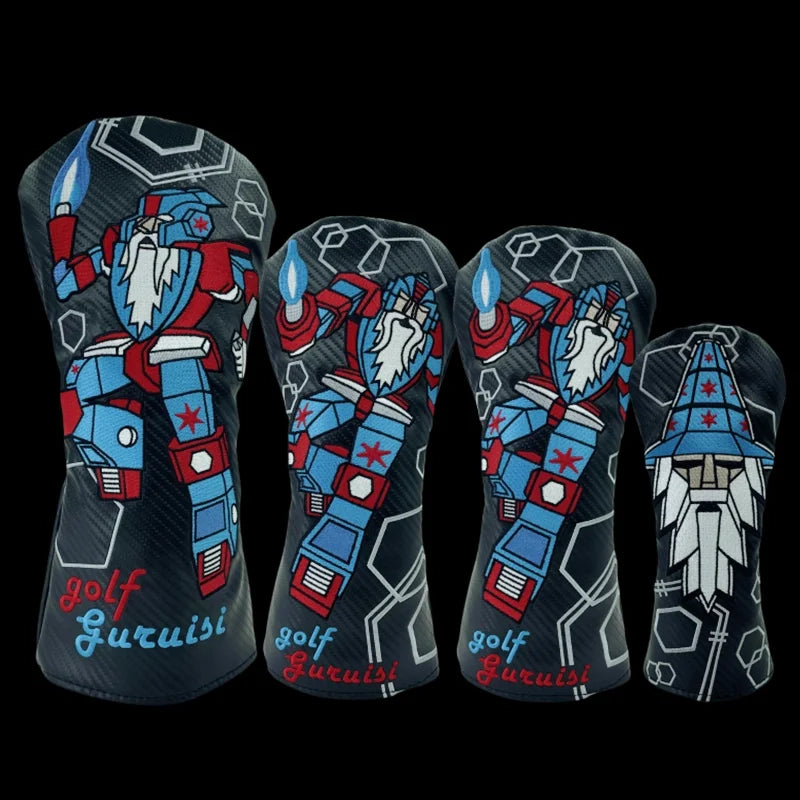 Golf HeadCovers Set Driver Fairway Hybrid Putter Premium PU Material Head Cover Deformation of wizard Style Golf Headcovers