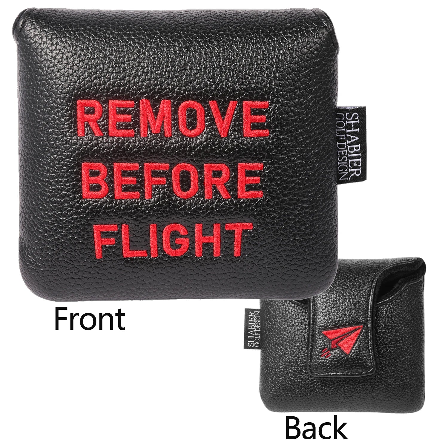 Red Soft PU Synthetic Leather Remove Before Flight Embroidery Golf Headcover Large Mallet Blade Putter Cover