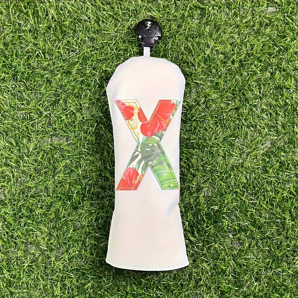 Tropical Rainforest Flower Cloth,Golf Club Driver,Fairway And Hybrid Head Cover PU Leather Head Cover With Large Number Pattern.