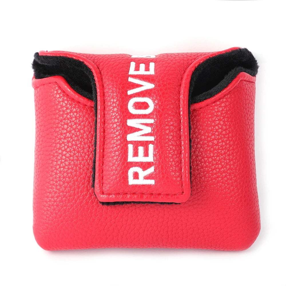 Red Soft PU Synthetic Leather Remove Before Flight Embroidery Golf Headcover Large Mallet Blade Putter Cover