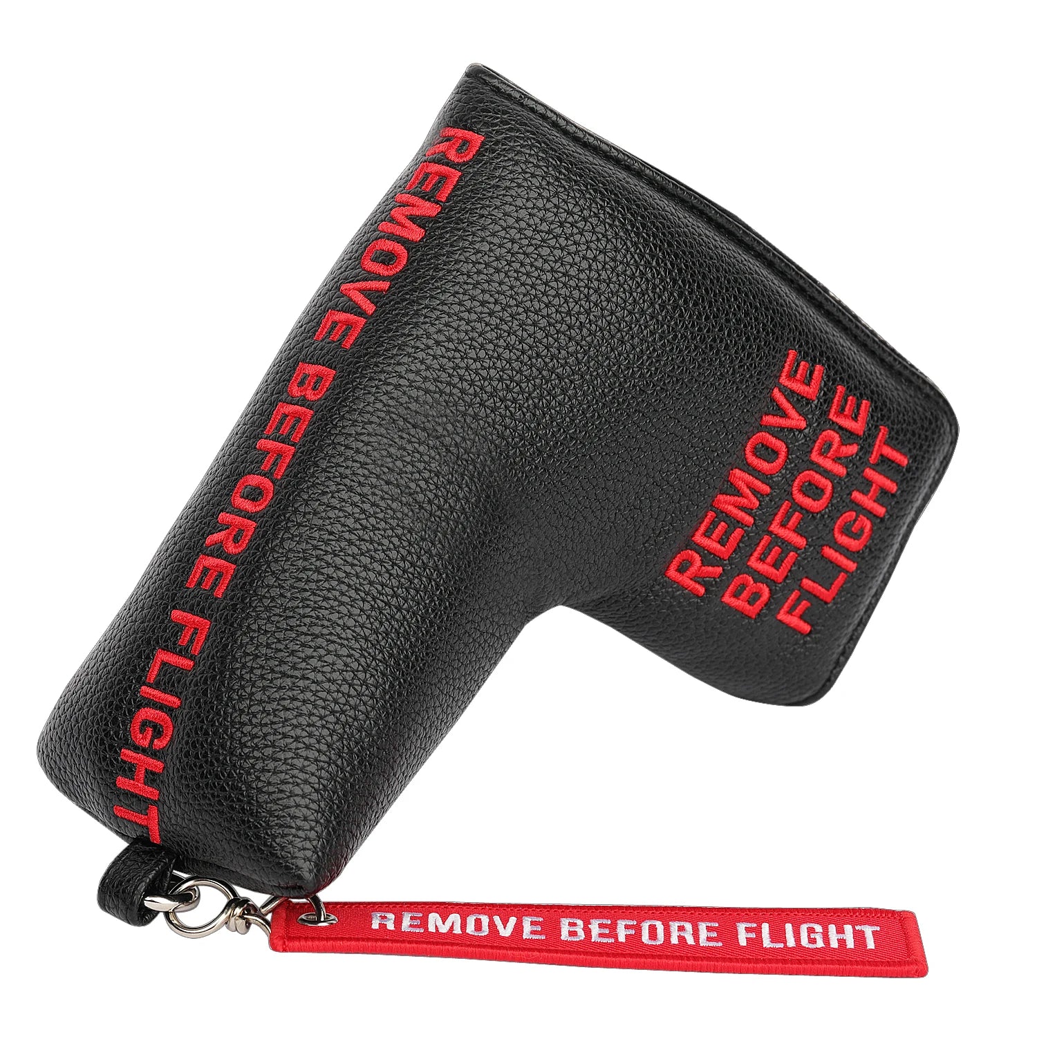Red Soft PU Synthetic Leather Remove Before Flight Embroidery Golf Headcover Large Mallet Blade Putter Cover