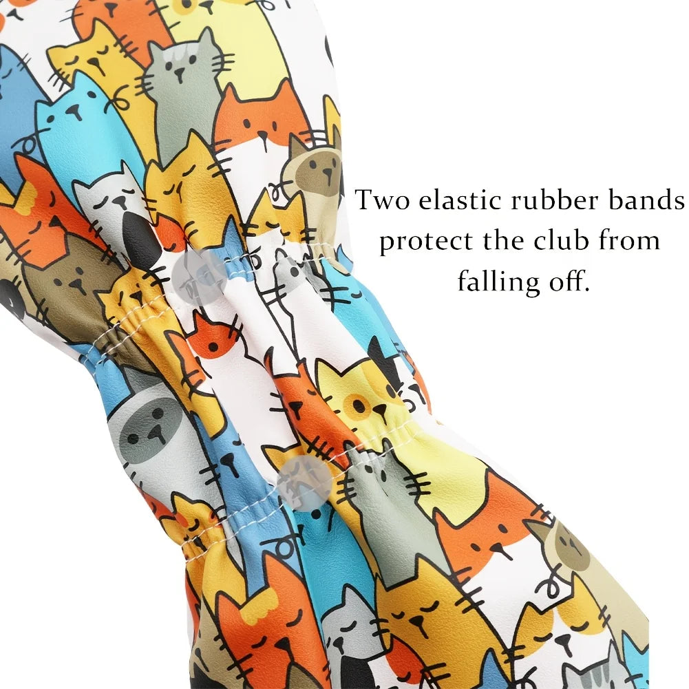 1pc/3pcs Golf Head Covers for Driver & Woods - Premium PU Material Head cover, Designed to Fit All Woods and Drivers (Cute Cats