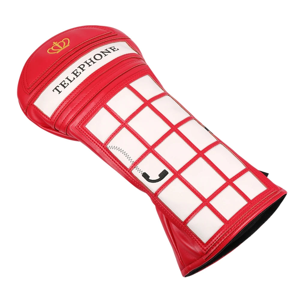 PU Leather Telephone Booth Design Applique Patch Golf Headcover 460cc Driver Cover