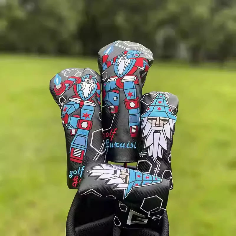 Golf HeadCovers Set Driver Fairway Hybrid Putter Premium PU Material Head Cover Deformation of wizard Style Golf Headcovers