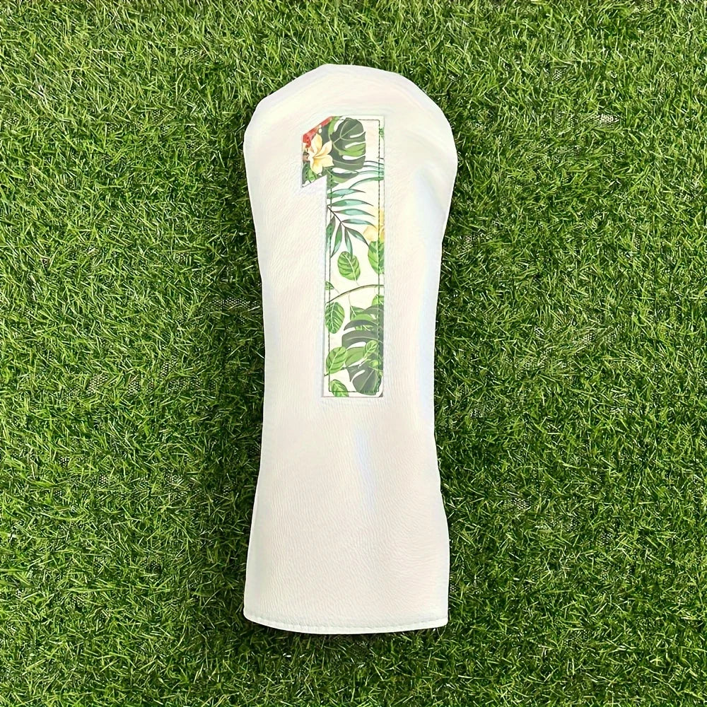 Tropical Rainforest Flower Cloth,Golf Club Driver,Fairway And Hybrid Head Cover PU Leather Head Cover With Large Number Pattern.