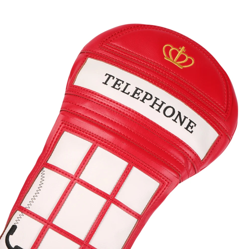 PU Leather Telephone Booth Design Applique Patch Golf Headcover 460cc Driver Cover