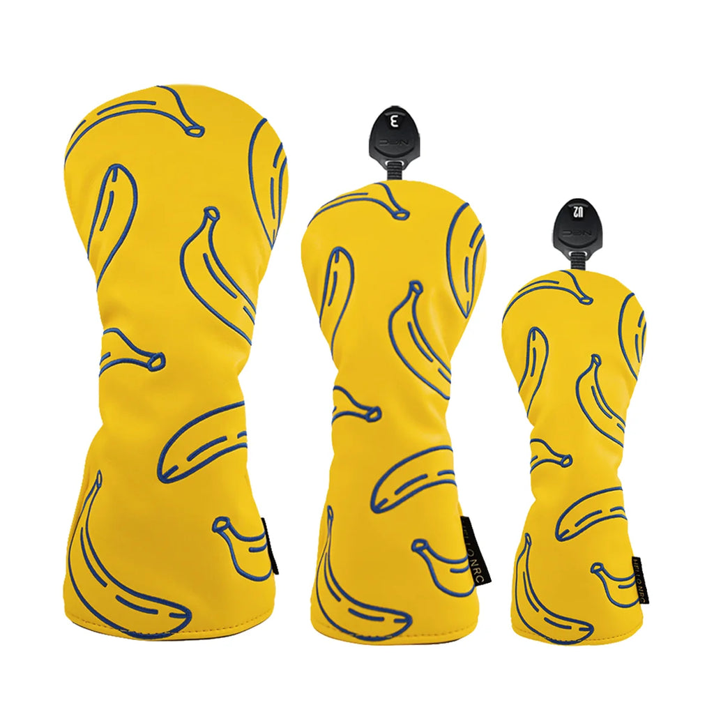 3pcs Golf Head Covers for Driver & Woods - (Fruits Style）Premium PU Material Head cover