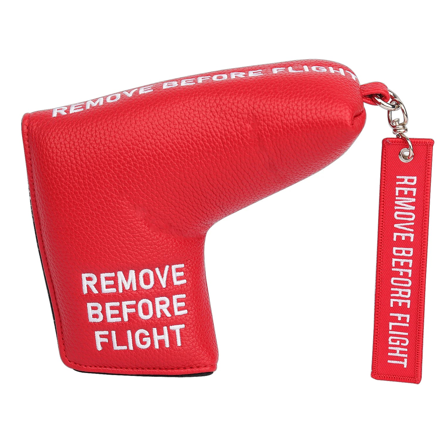 Red Soft PU Synthetic Leather Remove Before Flight Embroidery Golf Headcover Large Mallet Blade Putter Cover
