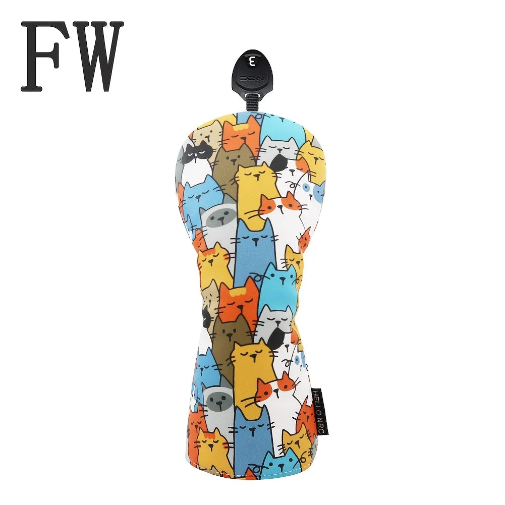1pc/3pcs Golf Head Covers for Driver & Woods - Premium PU Material Head cover, Designed to Fit All Woods and Drivers (Cute Cats