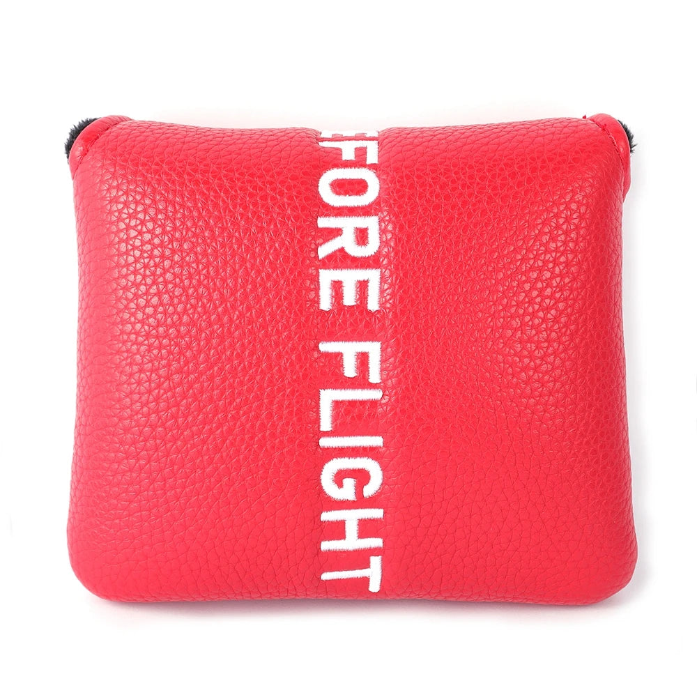 Red Soft PU Synthetic Leather Remove Before Flight Embroidery Golf Headcover Large Mallet Blade Putter Cover