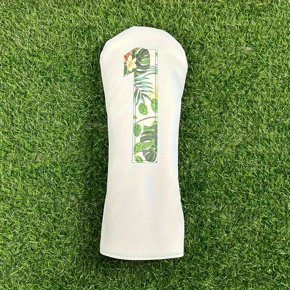 Tropical Rainforest Flower Cloth,Golf Club Driver,Fairway And Hybrid Head Cover PU Leather Head Cover With Large Number Pattern.