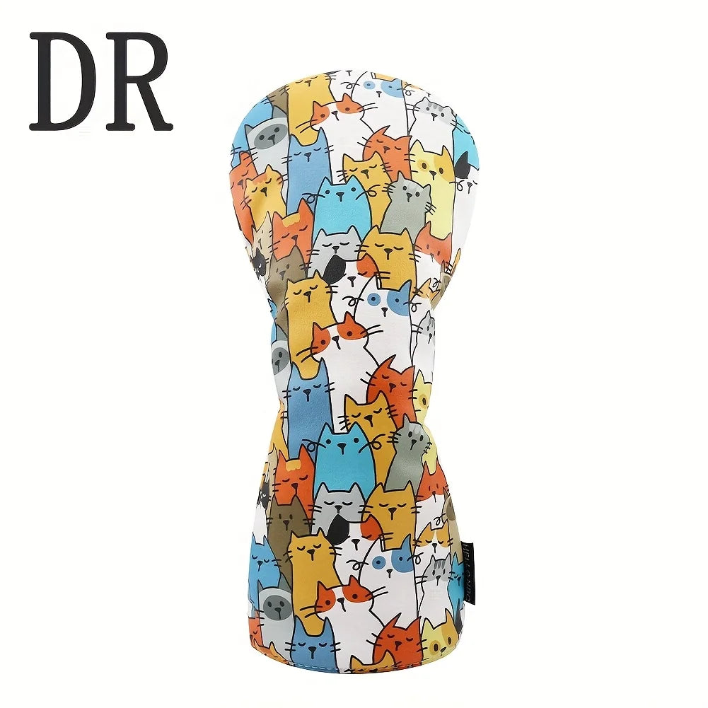 1pc/3pcs Golf Head Covers for Driver & Woods - Premium PU Material Head cover, Designed to Fit All Woods and Drivers (Cute Cats
