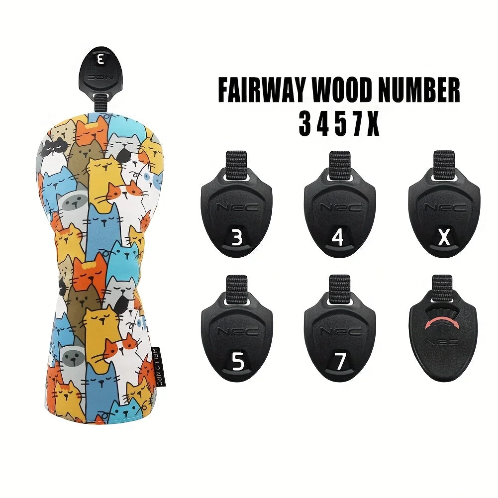 1pc/3pcs Golf Head Covers for Driver & Woods - Premium PU Material Head cover, Designed to Fit All Woods and Drivers (Cute Cats