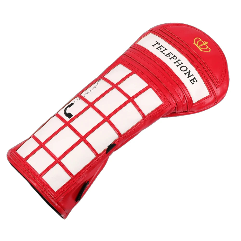 PU Leather Telephone Booth Design Applique Patch Golf Headcover 460cc Driver Cover