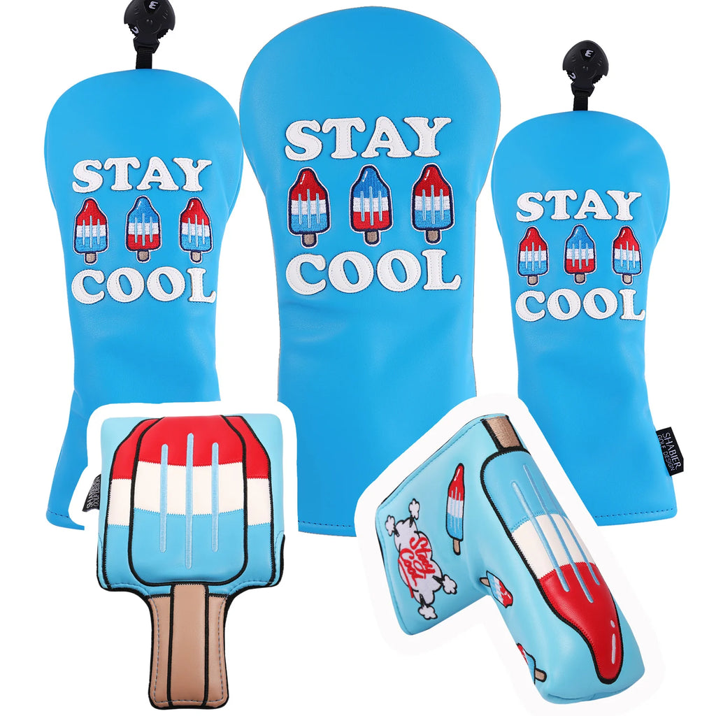 PU Leather stay cool Popsicle Popsicles embroidered Golf Club Headcover  Driver and FW  Fairway Wood Hybird Cover