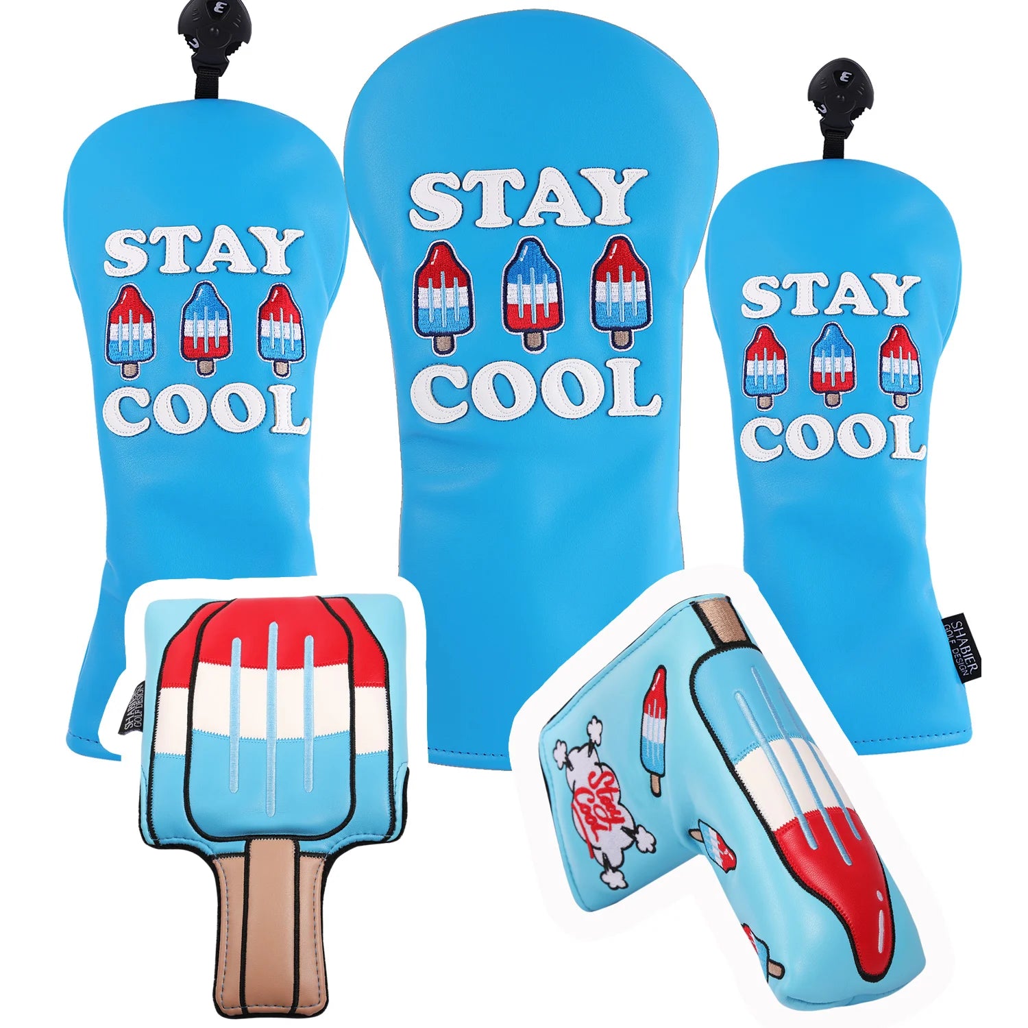 PU Leather stay cool Popsicle Popsicles embroidered Golf Club Headcover  Driver and FW  Fairway Wood Hybird Cover