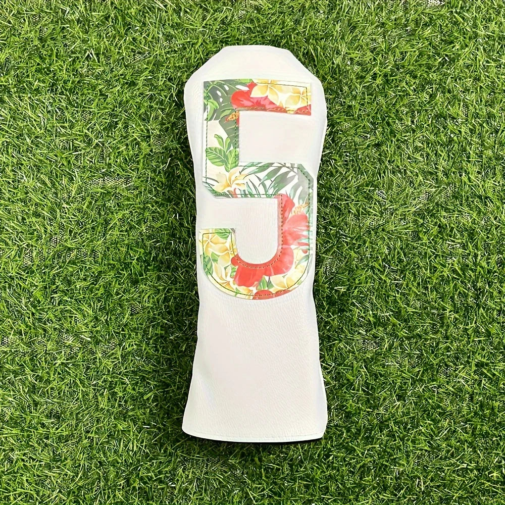 Tropical Rainforest Flower Cloth,Golf Club Driver,Fairway And Hybrid Head Cover PU Leather Head Cover With Large Number Pattern.