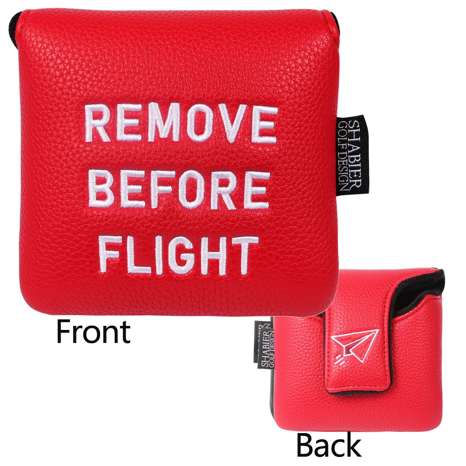 Red Soft PU Synthetic Leather Remove Before Flight Embroidery Golf Headcover Large Mallet Blade Putter Cover