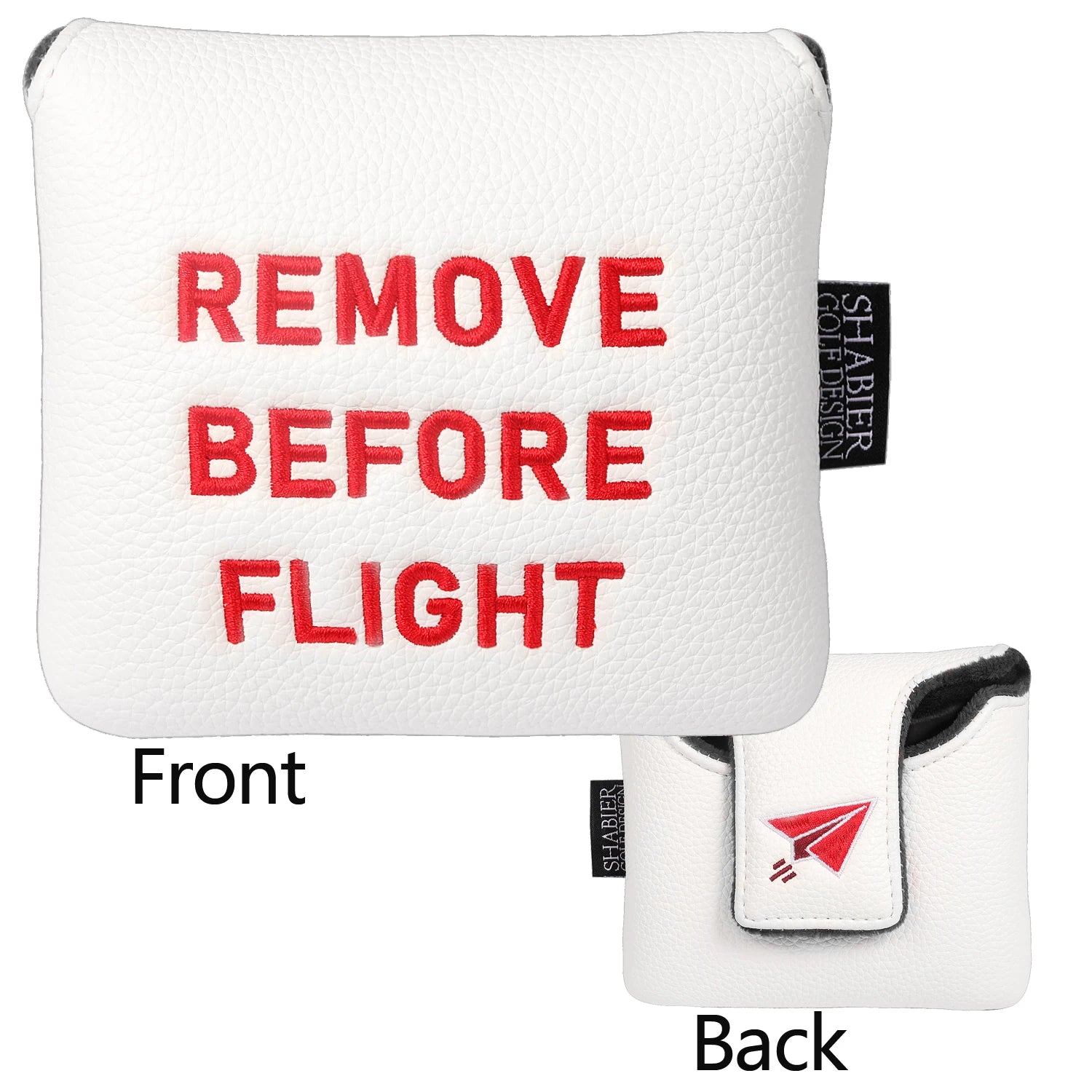 Red Soft PU Synthetic Leather Remove Before Flight Embroidery Golf Headcover Large Mallet Blade Putter Cover