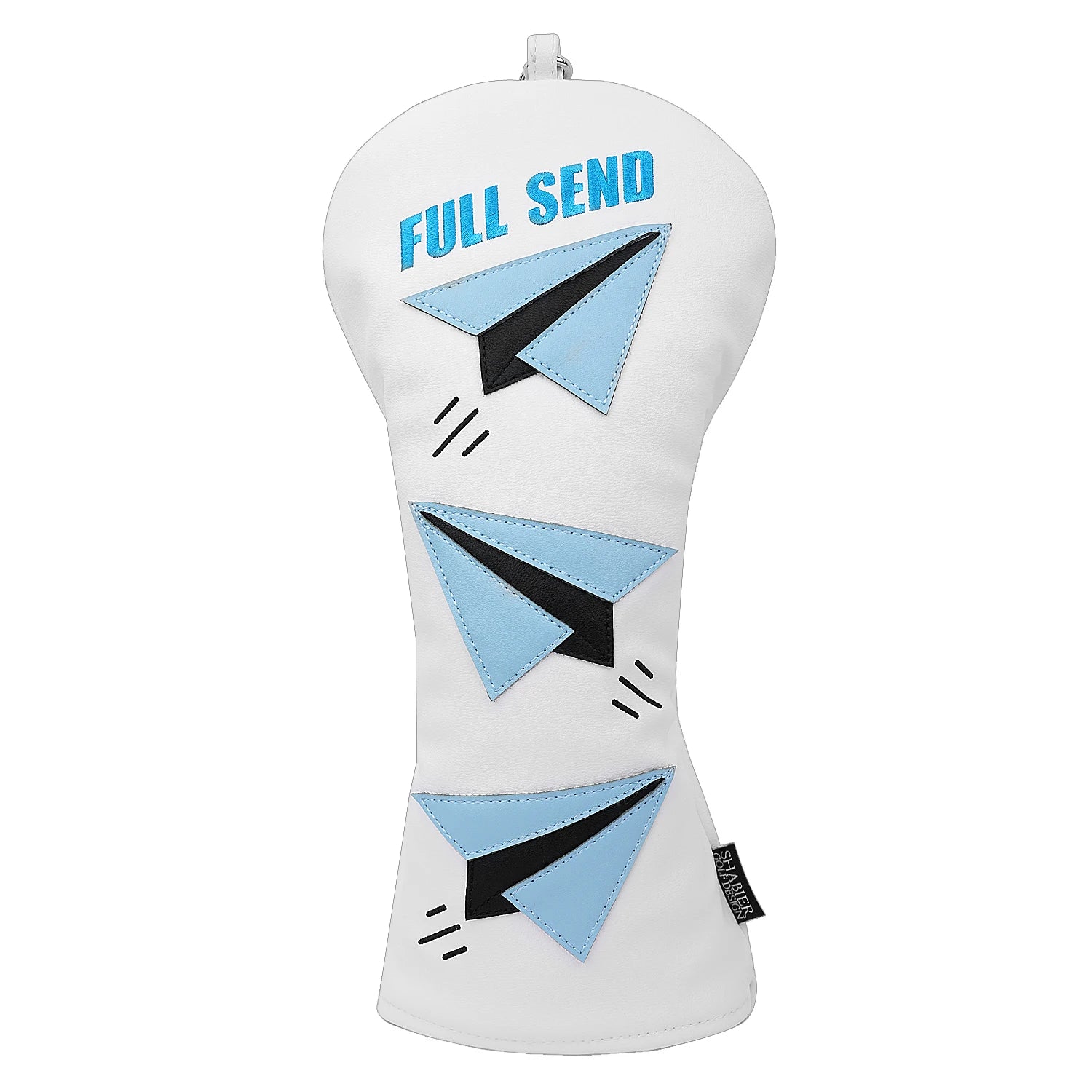 White PU Leather Blue Airplane Applique Embroidered Patch Full Send Golf Club Headcover Driver cover