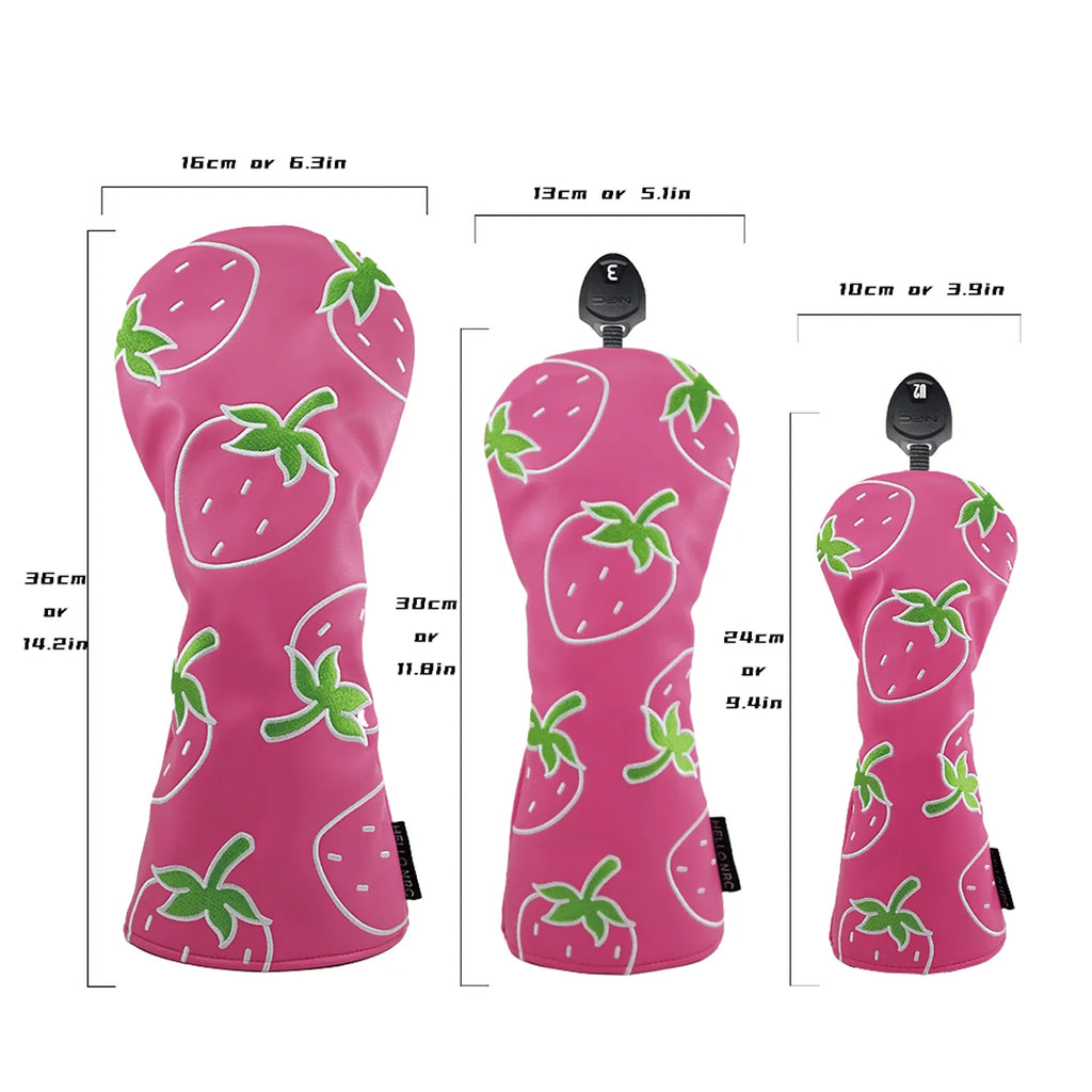 3pcs Golf Head Covers for Driver & Woods - (Fruits Style）Premium PU Material Head cover
