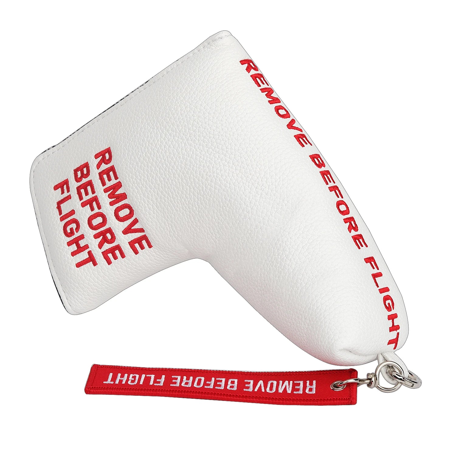 Red Soft PU Synthetic Leather Remove Before Flight Embroidery Golf Headcover Large Mallet Blade Putter Cover