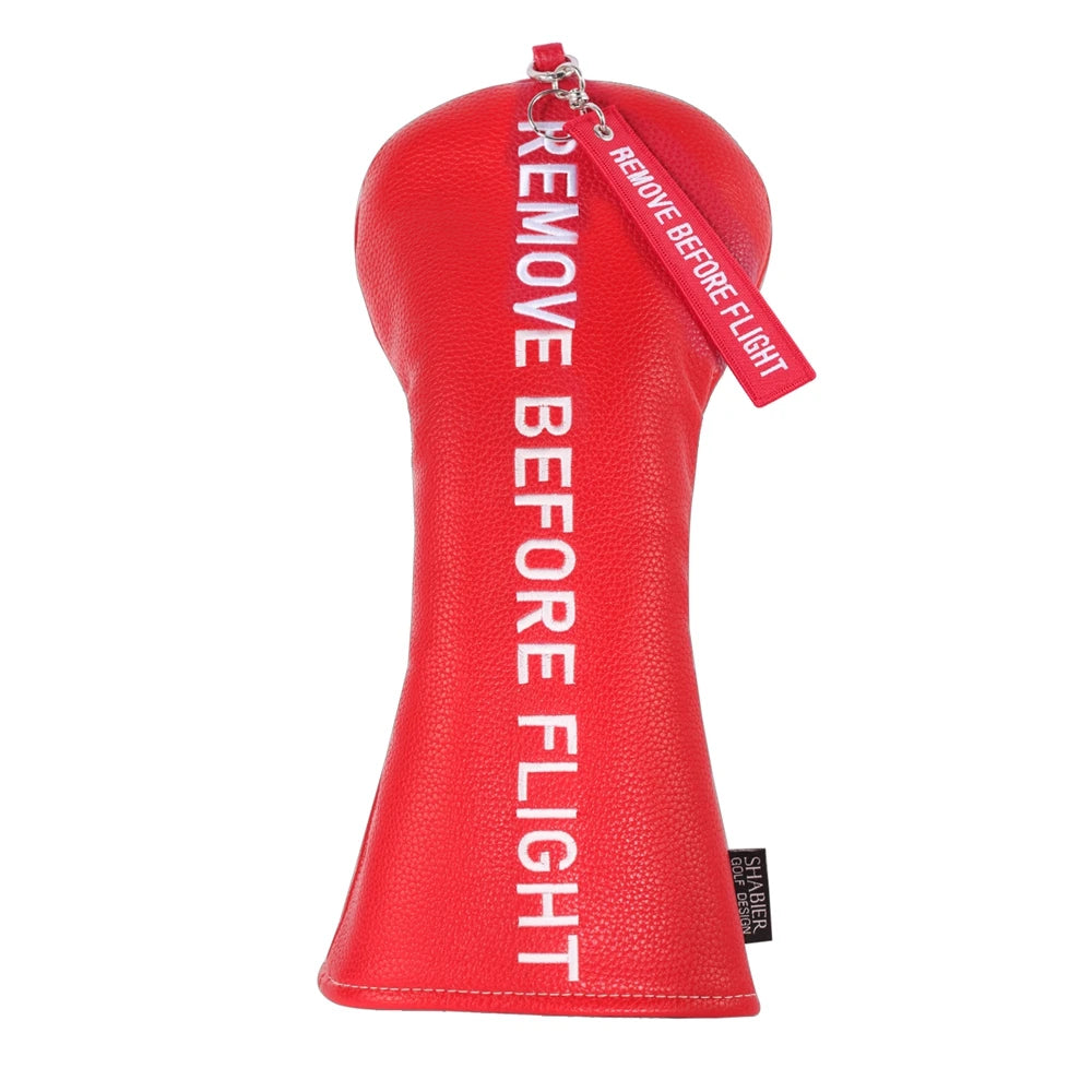 Red Soft PU Synthetic Leather Remove Before Flight Embroidery Golf Headcover Large Mallet Blade Putter Cover