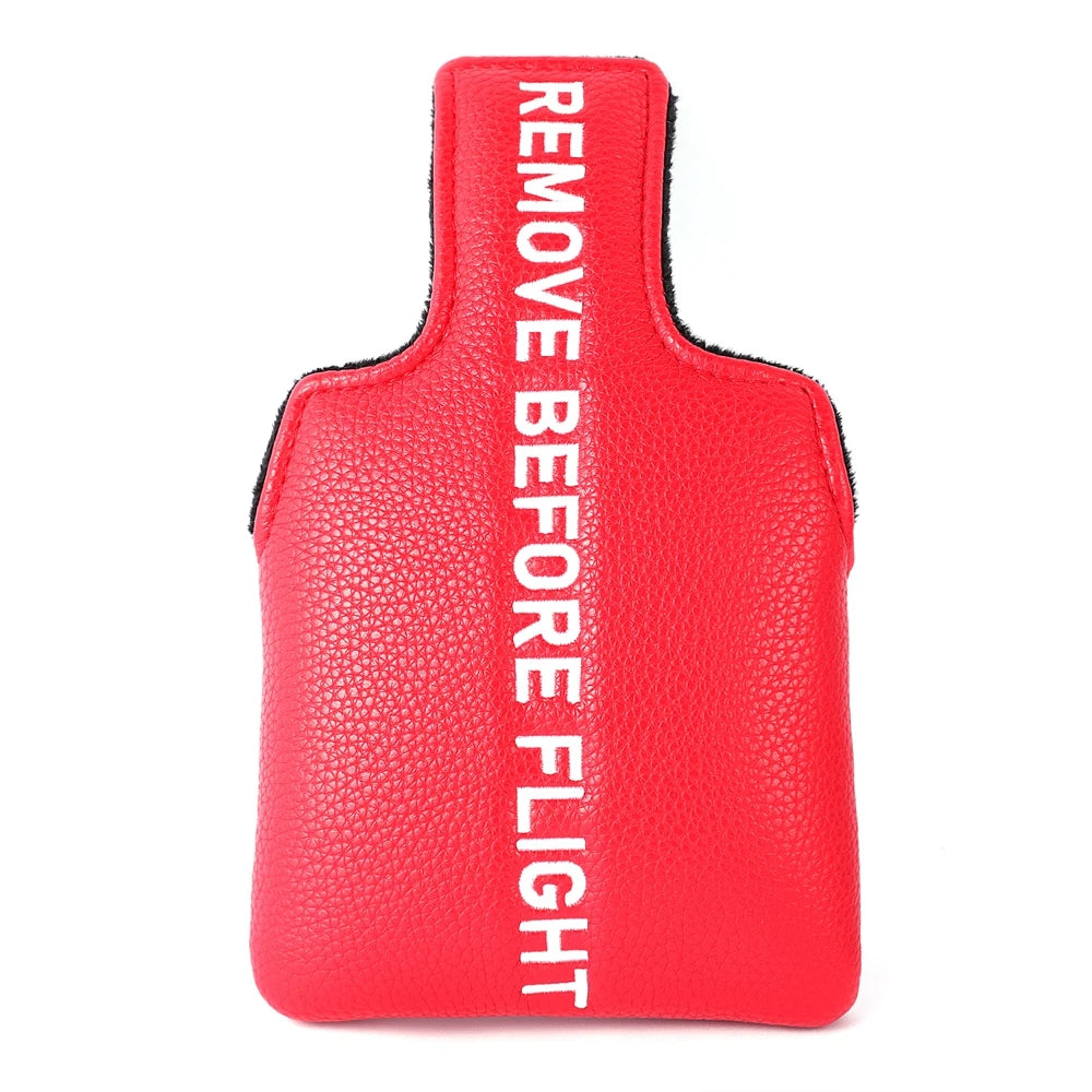 Red Soft PU Synthetic Leather Remove Before Flight Embroidery Golf Headcover Large Mallet Blade Putter Cover