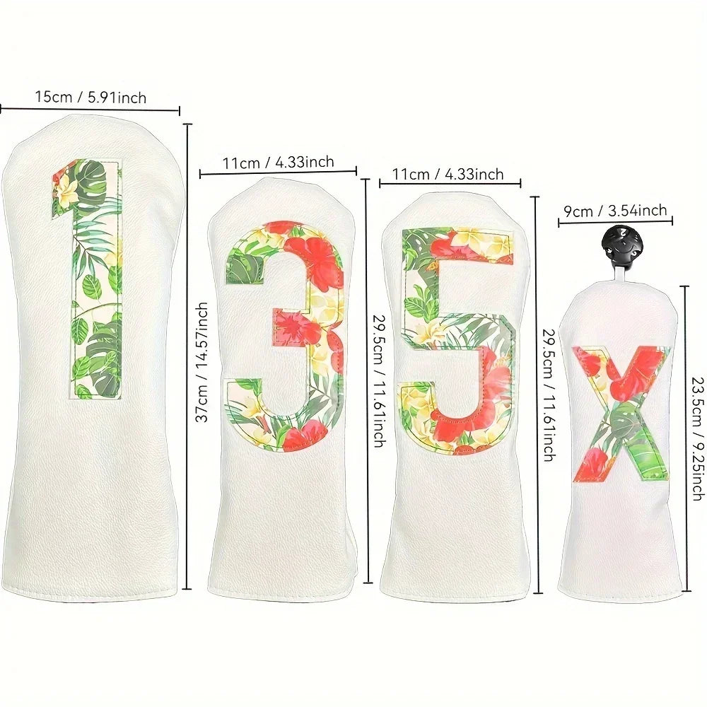 Tropical Rainforest Flower Cloth,Golf Club Driver,Fairway And Hybrid Head Cover PU Leather Head Cover With Large Number Pattern.