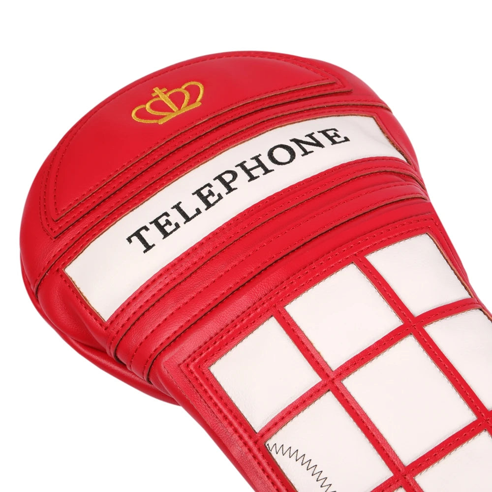 PU Leather Telephone Booth Design Applique Patch Golf Headcover 460cc Driver Cover