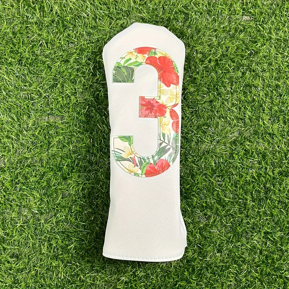 Tropical Rainforest Flower Cloth,Golf Club Driver,Fairway And Hybrid Head Cover PU Leather Head Cover With Large Number Pattern.