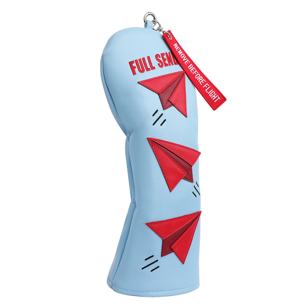 White PU Leather Blue Airplane Applique Embroidered Patch Full Send Golf Club Headcover Driver cover