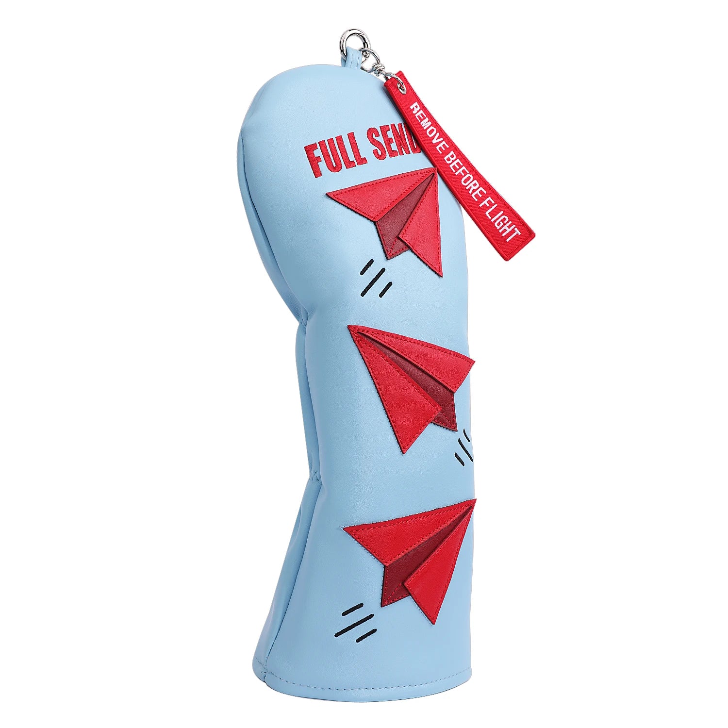 White PU Leather Blue Airplane Applique Embroidered Patch Full Send Golf Club Headcover Driver cover