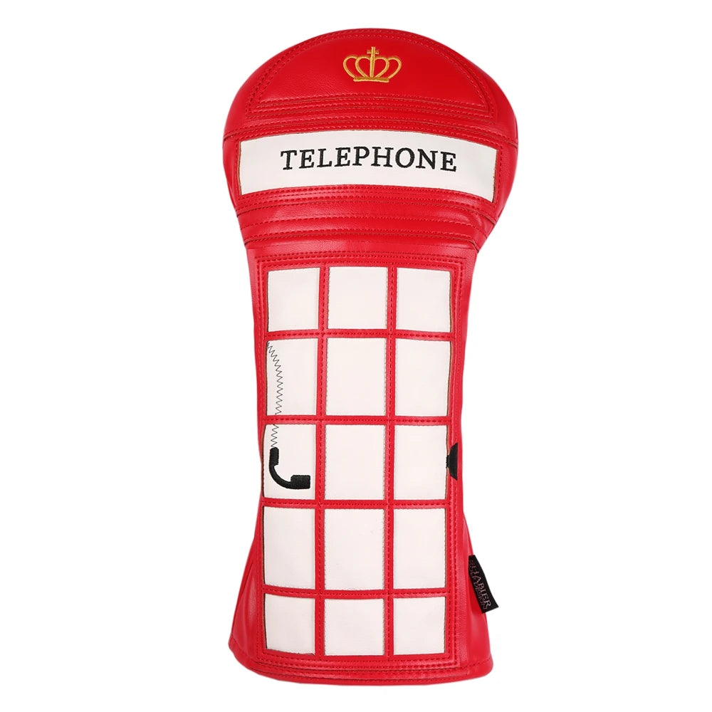 PU Leather Telephone Booth Design Applique Patch Golf Headcover 460cc Driver Cover