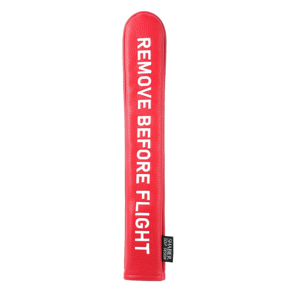 Red Soft PU Synthetic Leather Remove Before Flight Embroidery Golf Headcover Large Mallet Blade Putter Cover