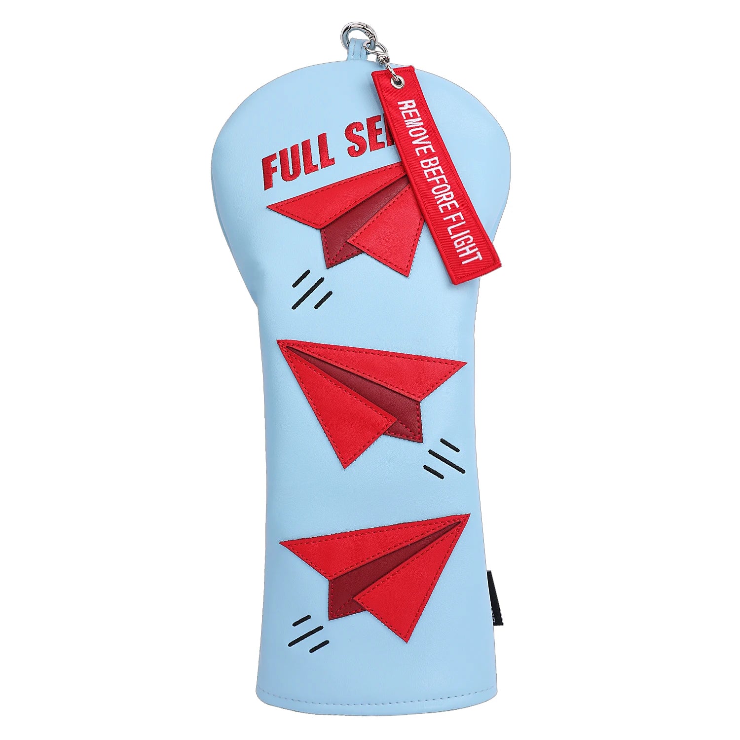White PU Leather Blue Airplane Applique Embroidered Patch Full Send Golf Club Headcover Driver cover